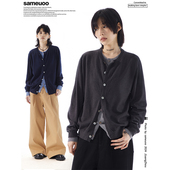 sameuoo散养文化假两件内搭灰色毛衣开衫 外套 女春秋无性别针织衫