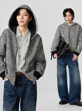 sameuoo散养文化「噪点」奥粒绒连帽厚外套 羊毛混纺 简约小香风