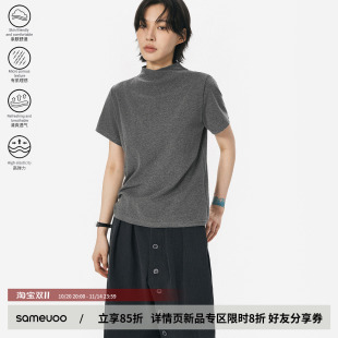 t恤女男中性风上衣夏 秋短袖 sameuoo散养文化「烟灰」正肩修身 长袖
