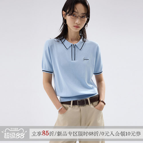 散养文化莱赛尔针织短袖polo衫女