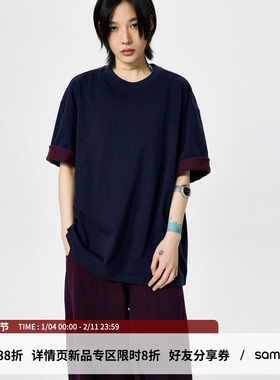 sameuoo散养文化「月见」纯色圆领短袖t恤女中性风宽松半袖夏季