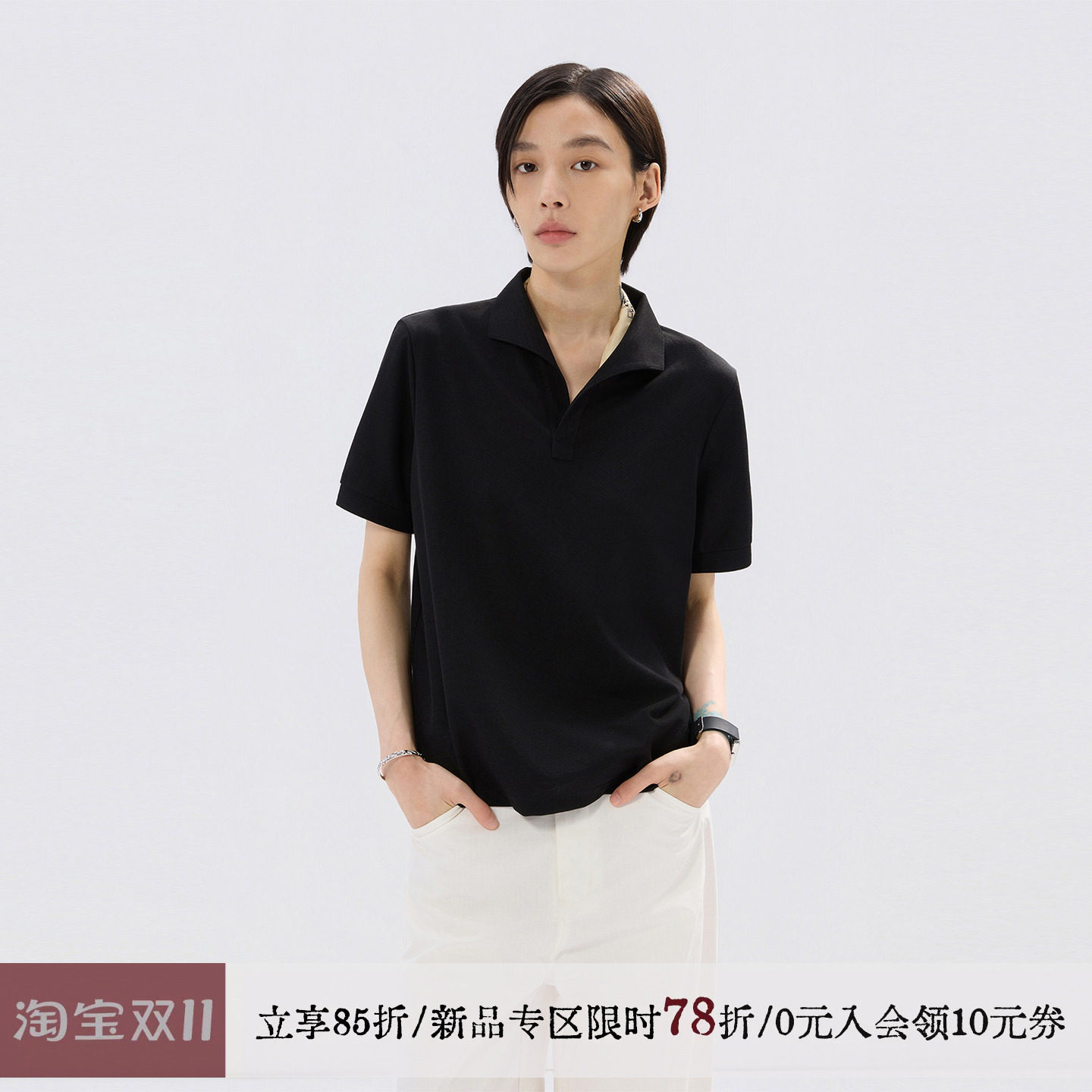 sameuoo散养文化「那不勒斯」莫代尔混纺正肩短袖polo衫夏刺绣T恤