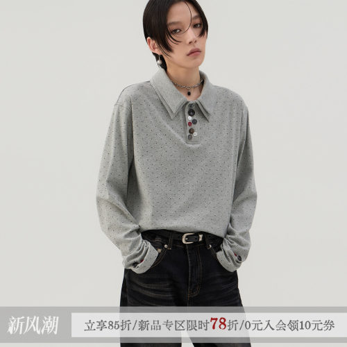 双层多纽扣设计Polo领波点长袖t