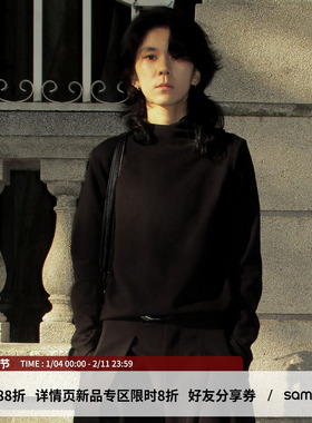 sameuoo散养文化烟囱领加厚正肩长袖t恤小高领内搭打底衫黑色秋冬