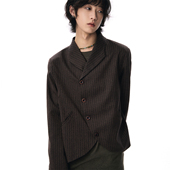 sameuoo散养文化「羁纹」条纹西装 外套秋冬羊毛混纺错位纽扣上衣