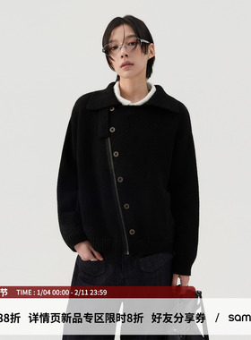 sameuoo散养文化「玄谷」羊毛混纺毛衣 可翻领高领门襟斜拉链毛衫