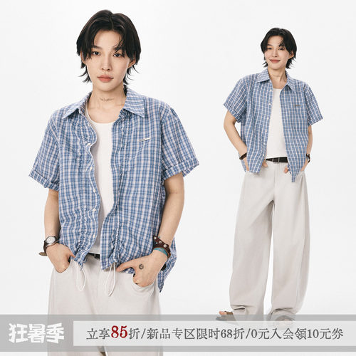 李斯丹妮同款格子短袖衬衫衬衣