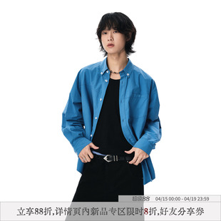 sameuoo散养文化精梳澳棉无性别衬衣女春季中性叠穿蓝色长袖衬衫