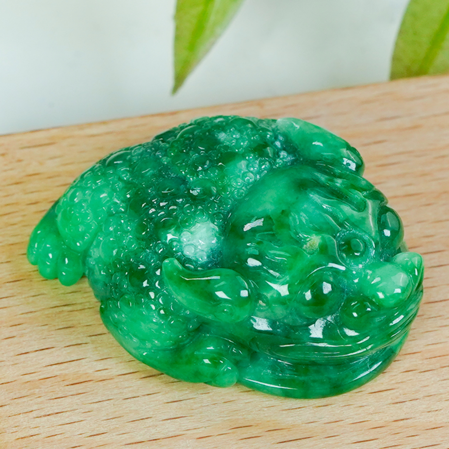 天然A货翡翠满绿貔貅裸石摆件