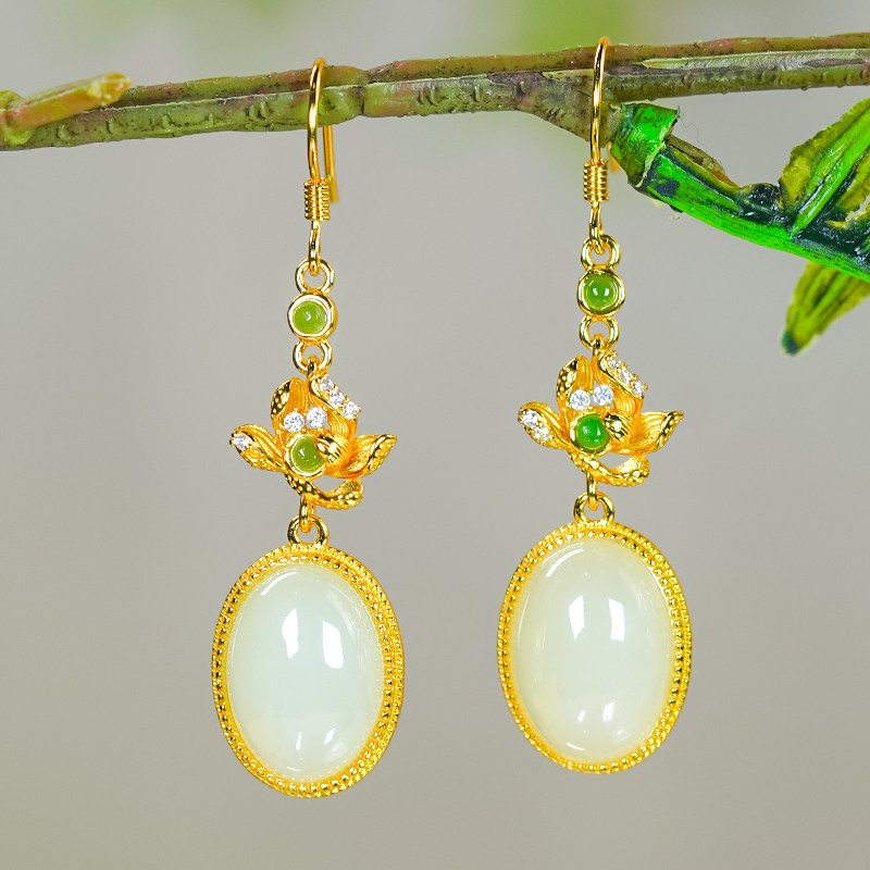 送礼一点绿天然和田玉银镶嵌新中式国风荷花白玉蛋面耳环耳坠耳钩,珠宝/钻石/翡翠,耳饰,淘宝优惠券,粉丝福利购,淘宝优惠卷
