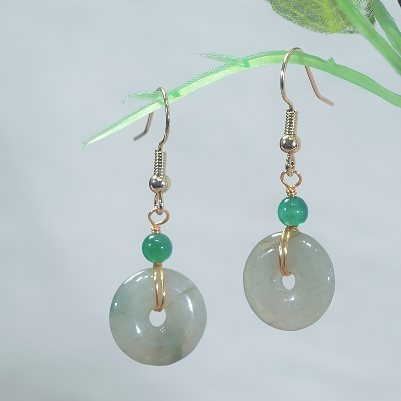 福利款 平安扣翡翠耳环 一对（色泽多样随机发）
