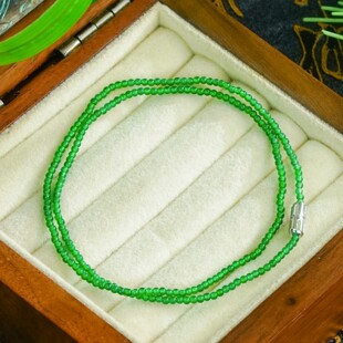 银镶嵌天然翡翠吊坠A货满绿小米珠翡翠项链高冰时尚万能扣（2mm