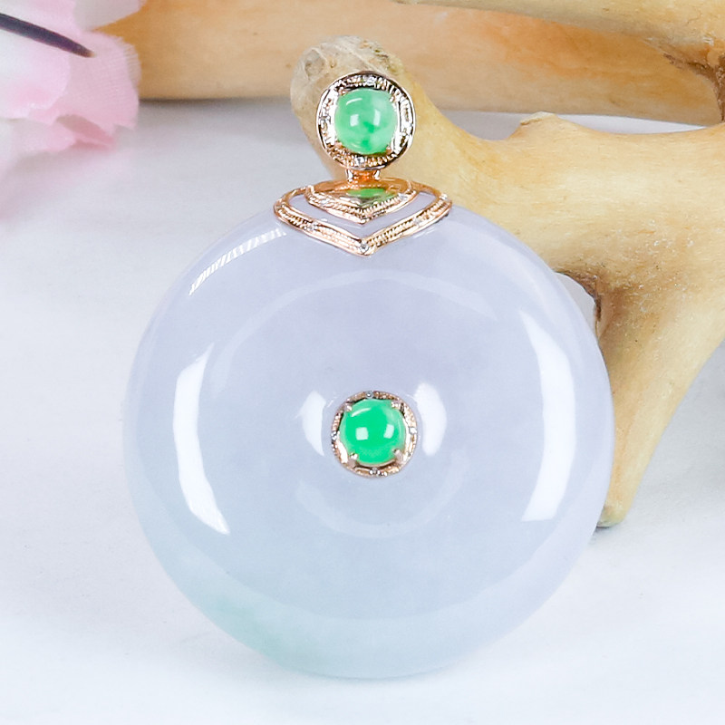 18K金镶嵌-天然翡翠A货大气简约风紫翡翡翠平安扣吊坠