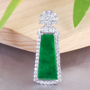 925银镶嵌天然翡翠A货精致时尚满锆满辣绿翡翠银镶嵌无事牌送女友