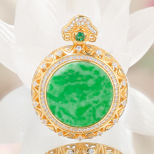 925银镶嵌天然翡翠A货银镶嵌大气精美翡翠阳绿圆牌吊坠送女友送礼
