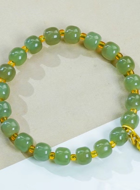 天然和田玉镶嵌简约晴水色圆珠手串（有瑕疵）