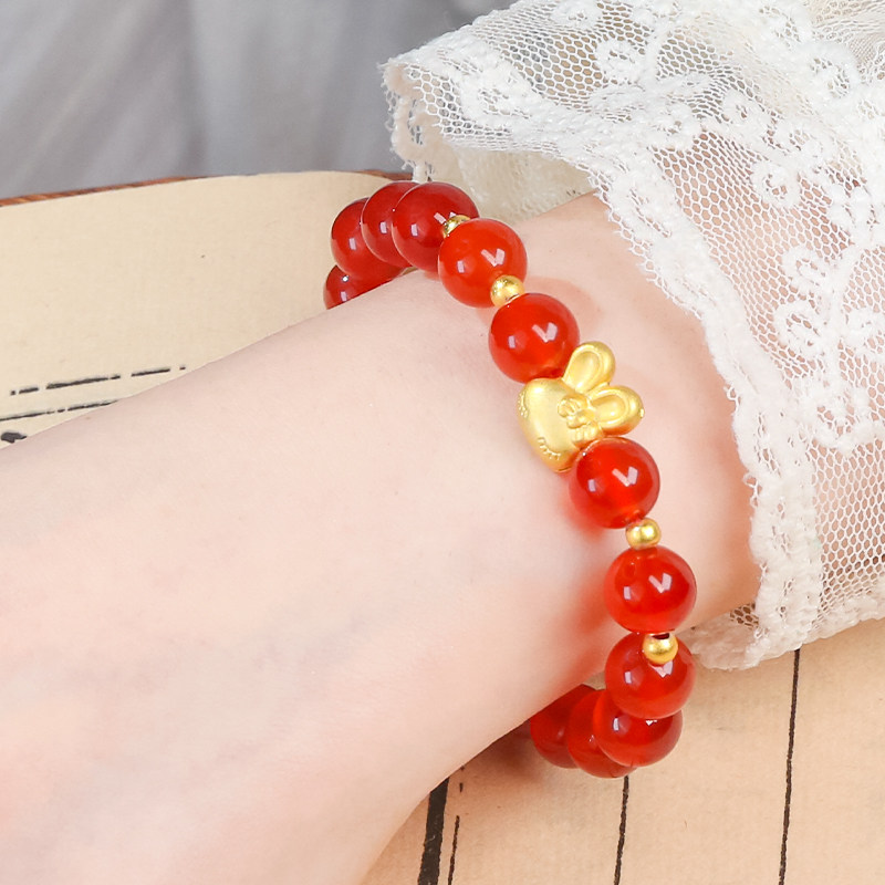 新年福利款时尚百搭金色小兔子搭天然红玛瑙手串手链,珠宝/钻石/翡翠,手链/手串,淘宝优惠券,粉丝福利购,淘宝优惠卷