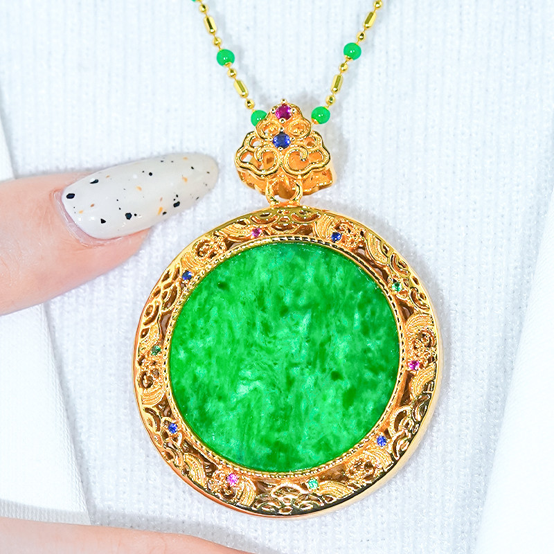 新年送礼送爱人天然翡翠A货925银镶嵌祥云扣头高级感圆牌吊坠 s88