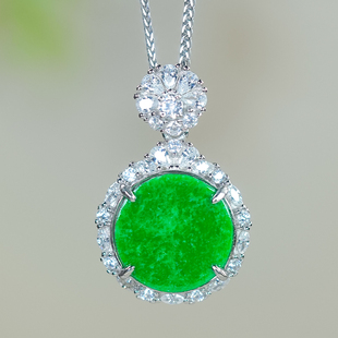 生日礼物送老婆天然翡翠A货925银镶嵌花朵扣头龙石小圆牌吊坠