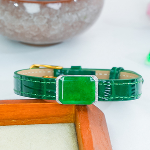 18k金镶嵌天然翡翠手镯A货时尚 轻奢满绿龙石种八角无事牌手表手牌