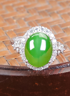 新款戒指和田玉戒指天然和田玉精致百搭满绿碧玉猫眼戒指节日送礼