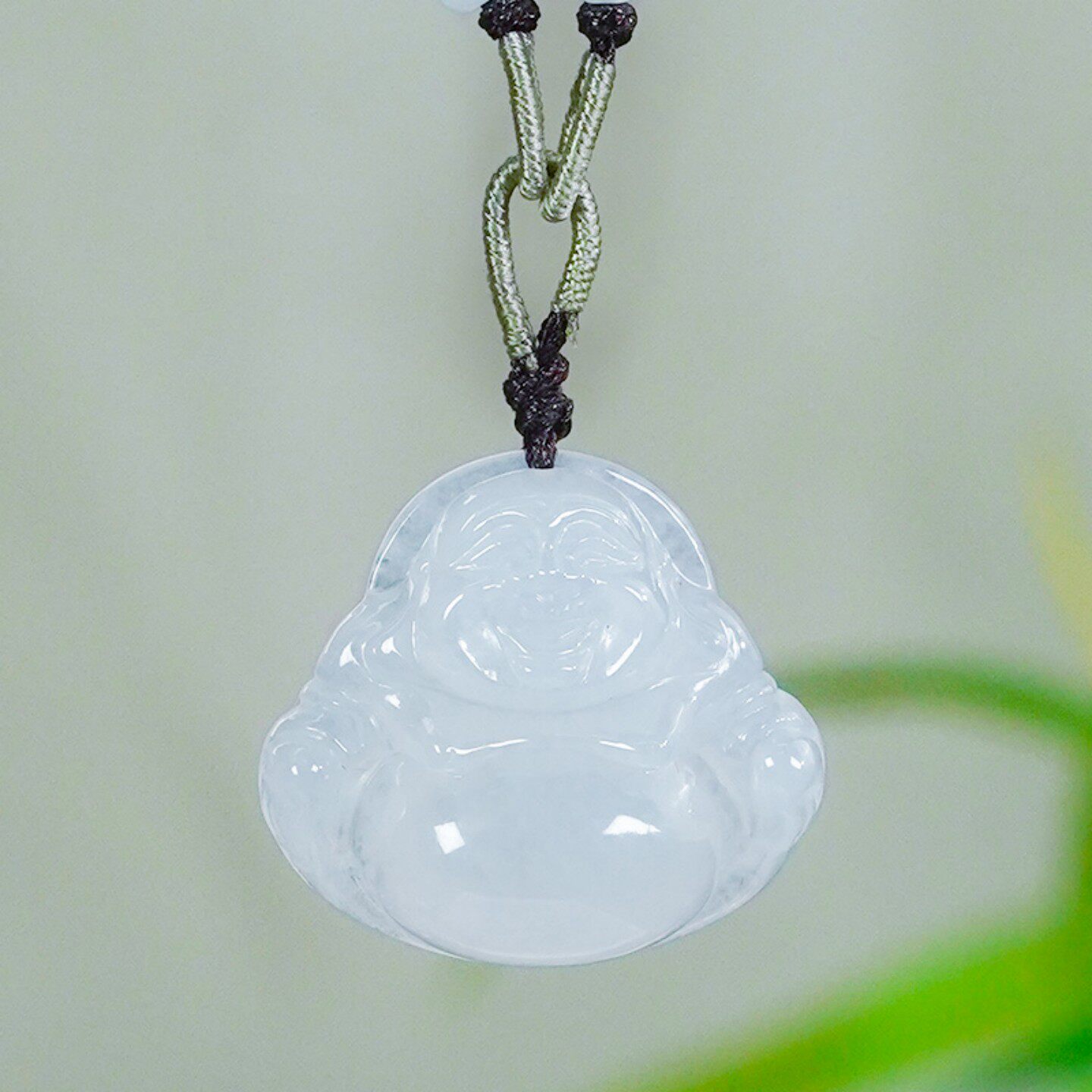 天然翡翠A货精致雕刻设计手工编绳冰透高冰翡翠大肚佛公吊坠