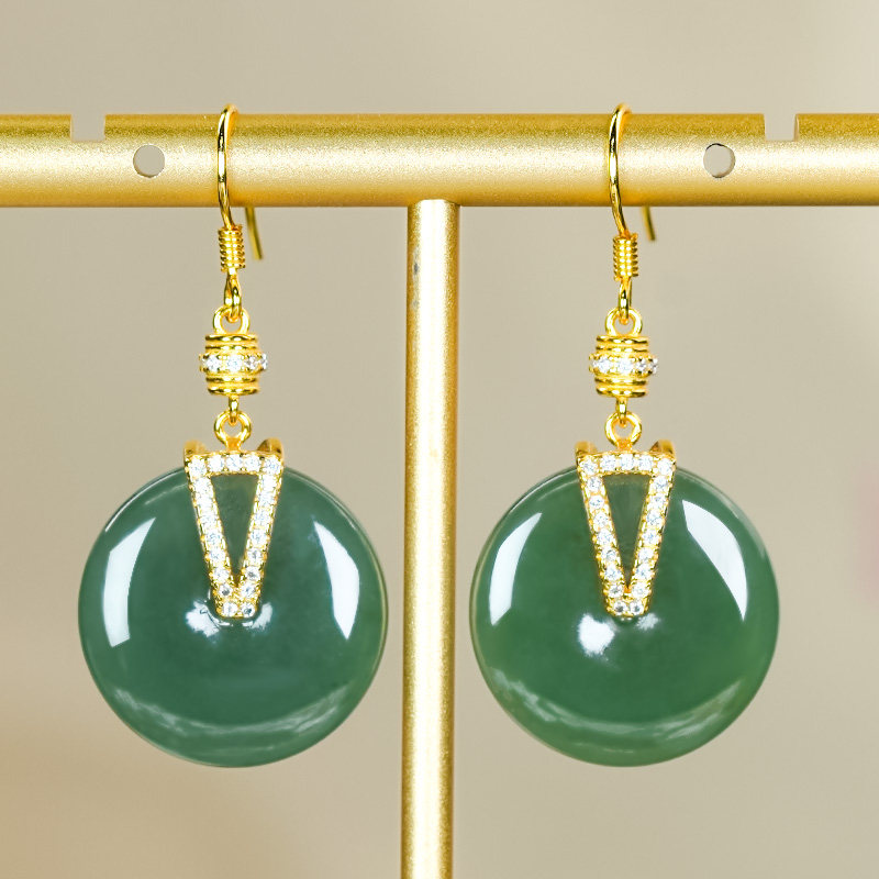 和田玉耳环精致大气设计银镶嵌天然和田玉湖水色平安扣耳环耳坠,珠宝/钻石/翡翠,耳饰,淘宝优惠券,粉丝福利购,淘宝优惠卷