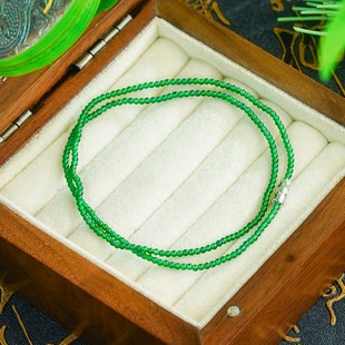 天然翡翠吊坠A货银镶嵌轻奢满绿翡翠小米珠万能扣项链（2mm 多角