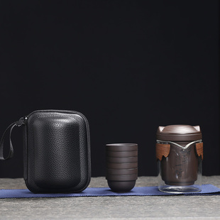 禾山堂紫砂旅行功夫茶具套组一壶六杯可携式收纳包户外茶壶快客杯