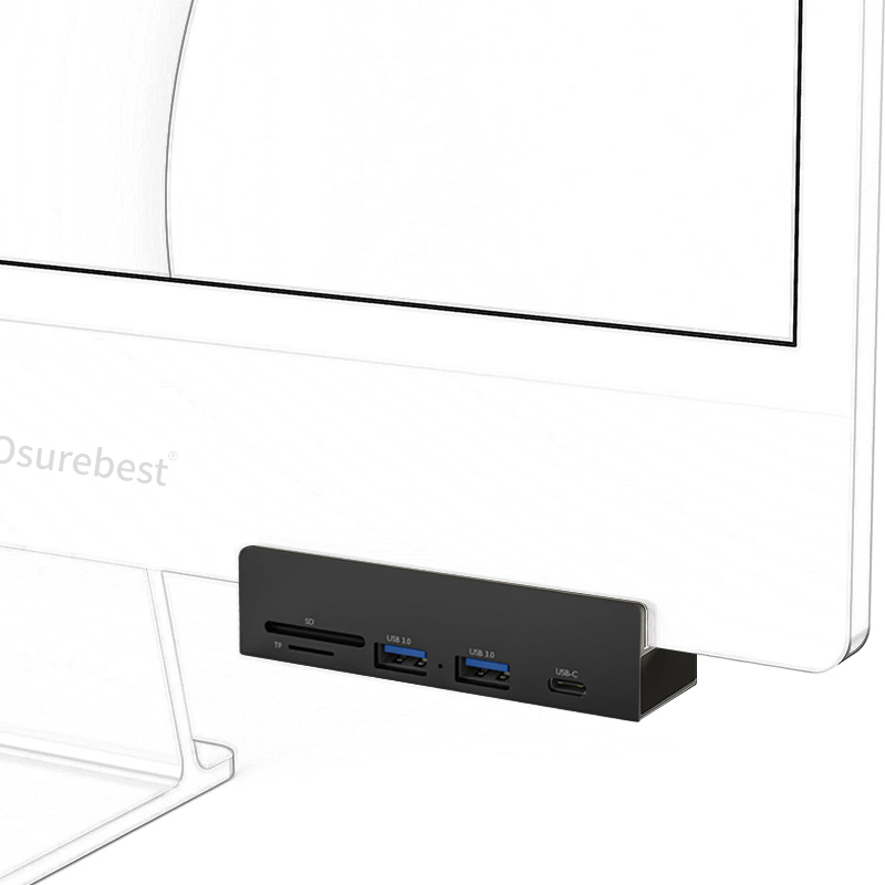 夹扣式USB3.0电脑集线器高速数据传输TypeC口可加电源供电口黑色