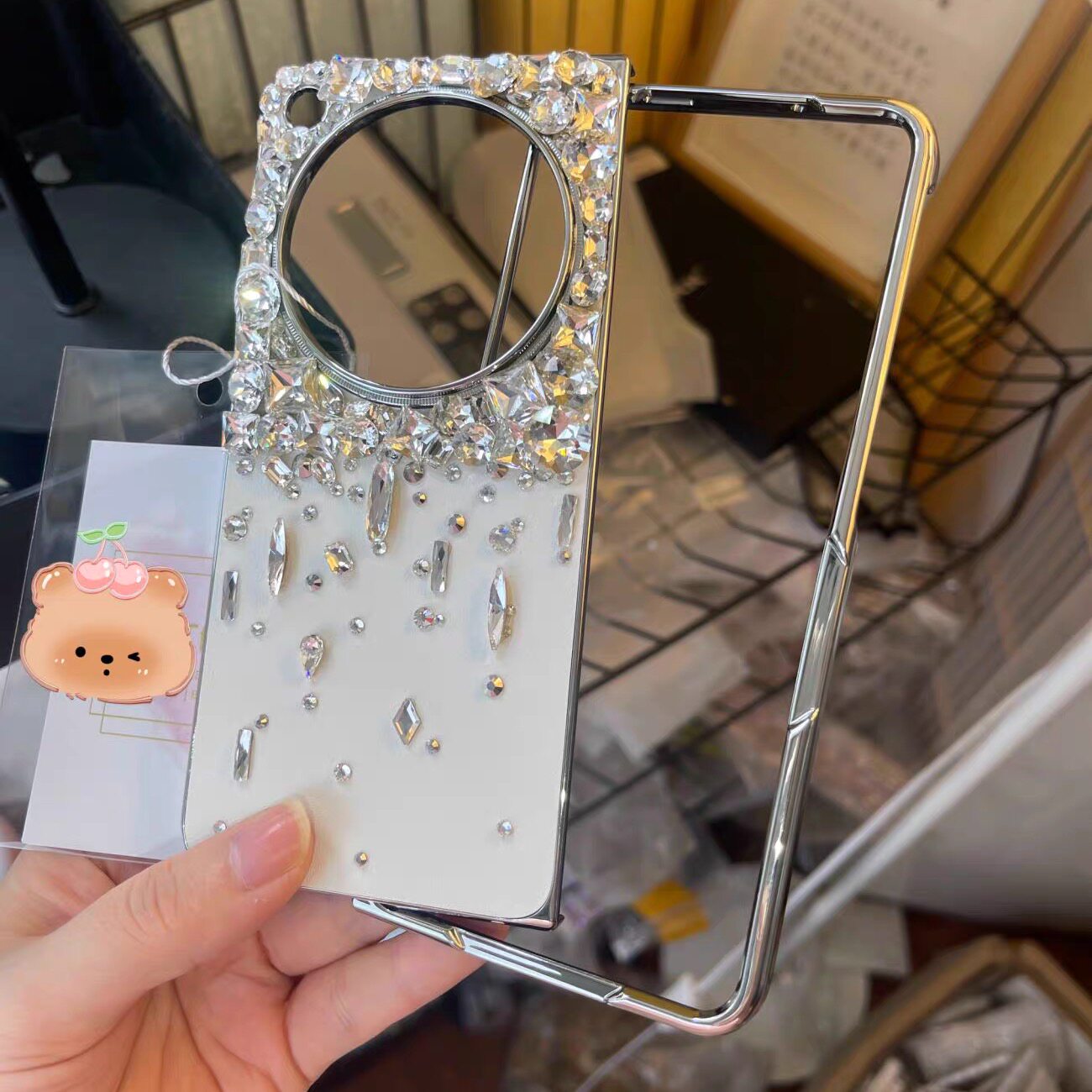 适用OPPO find n3折叠屏闪钻手机壳镶钻保护套华为Mate X5/x3贴钻外壳高级感电镀白皮壳水钻外壳奢华宝石套