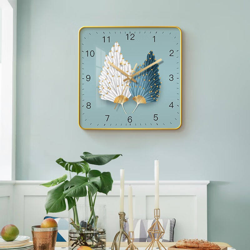 好久不见餐厅客厅挂钟卧室简约钟表北欧家用静音挂墙时钟创意羽毛