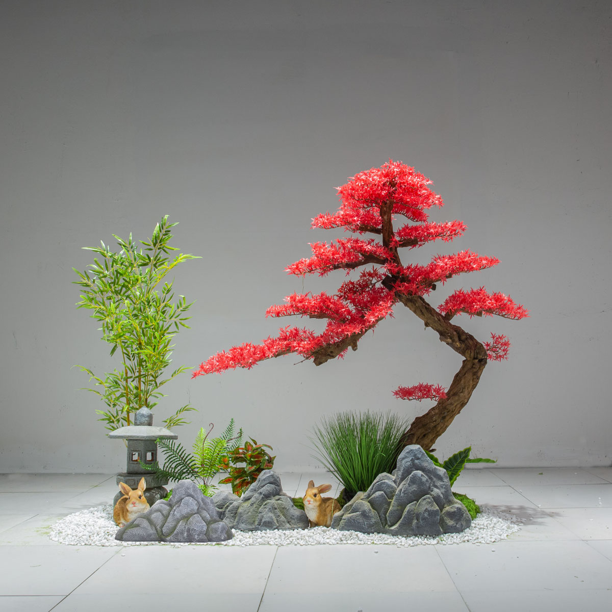 迎客松仿真树景观红枫鸡爪槭大型假树橱窗新中式楼梯室内景观造景