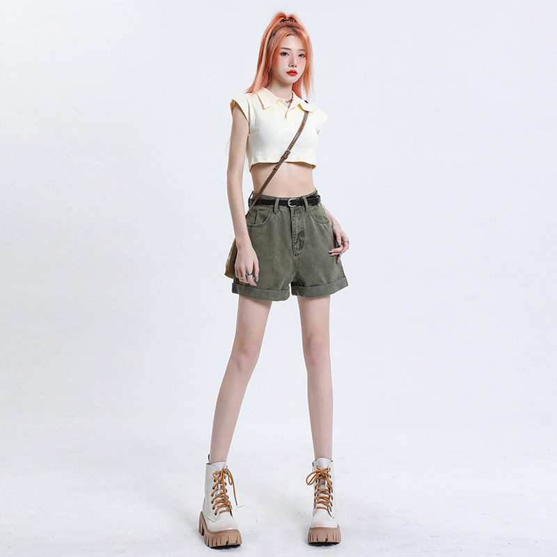 2025卷边牛仔短裤女春秋复古设计感小众裤子宽松显瘦a字阔腿热裤