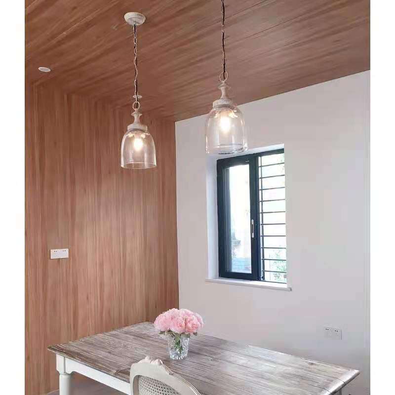 美式乡村创意简约木艺玻璃吊灯客厅餐厅走廊卧室服装店吧台吊灯