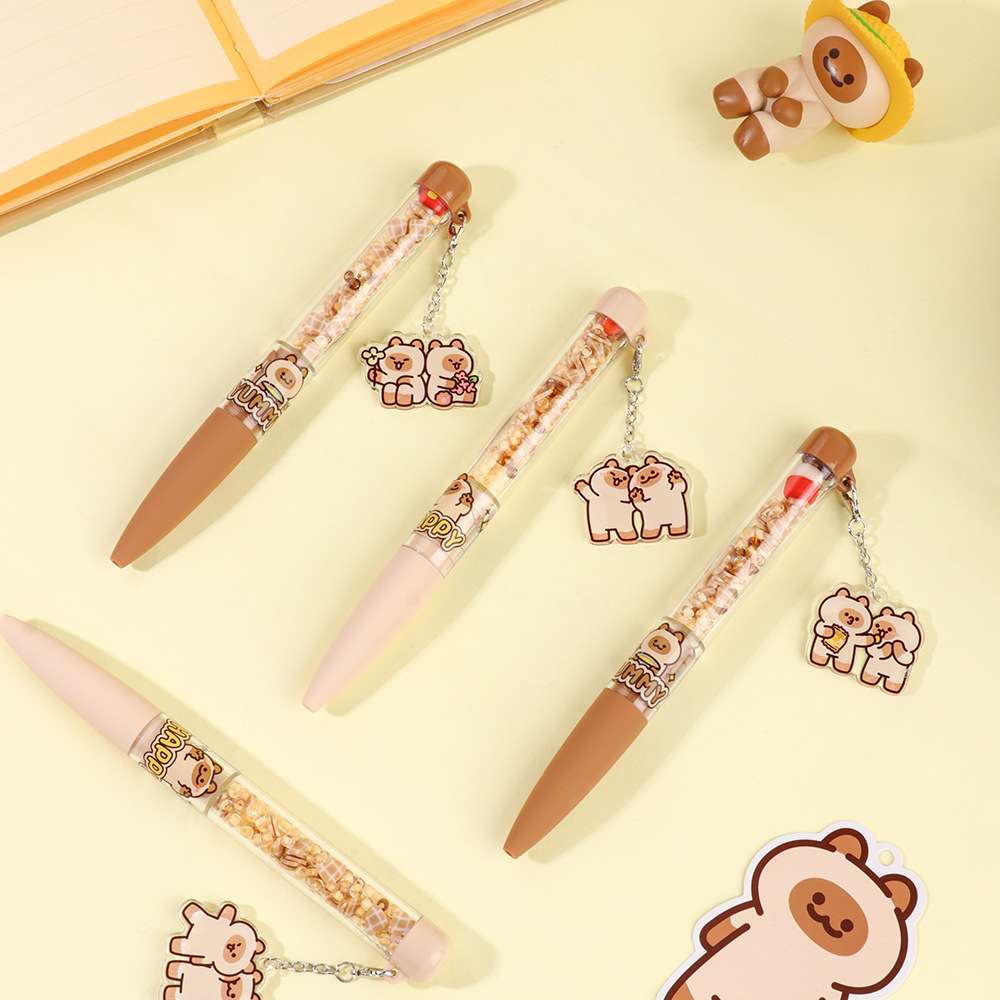 可奇8335小猫阿狗碎钻挂件中性笔创意学生文具卡通高颜值刷题笔黑