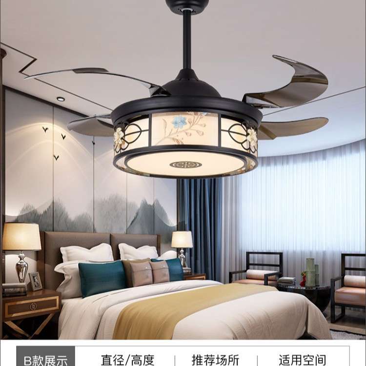 美式复古隐形风扇灯led乡村吊扇灯卧室隐形餐厅遥控仿古工业风