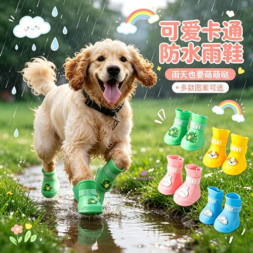 可卡美卡犬专用狗狗雨鞋中大型犬下雨天防脏脚套宠物小狗雨靴不掉