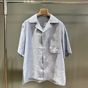 父亲节100%亚麻衬衫男25夏爆款古巴领短袖衬衣简约高级商务上衣