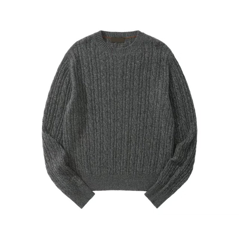 老钱风轻奢100%山羊羊绒衫男士冬款高级感麻花纹圆领针织保暖毛衣