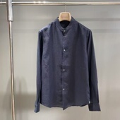 新款 亚麻中式 立领长袖 老钱风2025夏季 衬衫 男高级简约宽松商务上衣