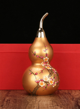 纯铜葫芦手绘桃花图案福禄开盖