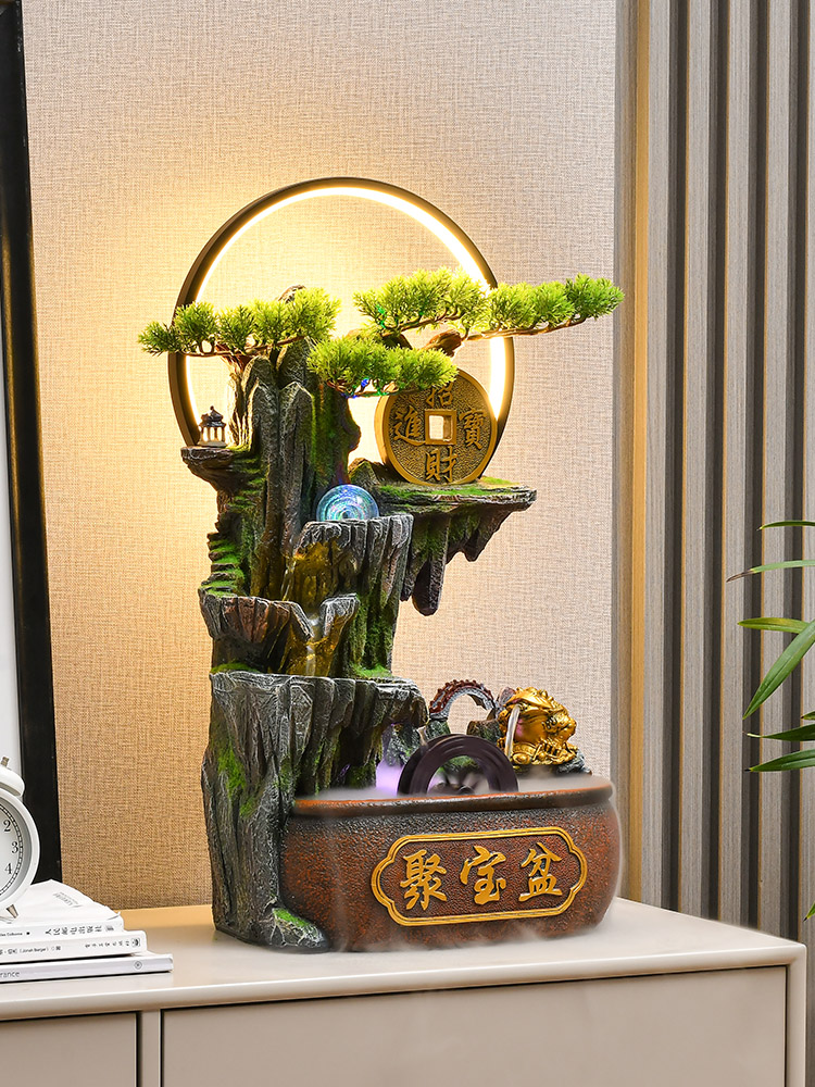 风水轮招财流水摆件循环水假山聚宝盆办公室客厅茶几景观开门红