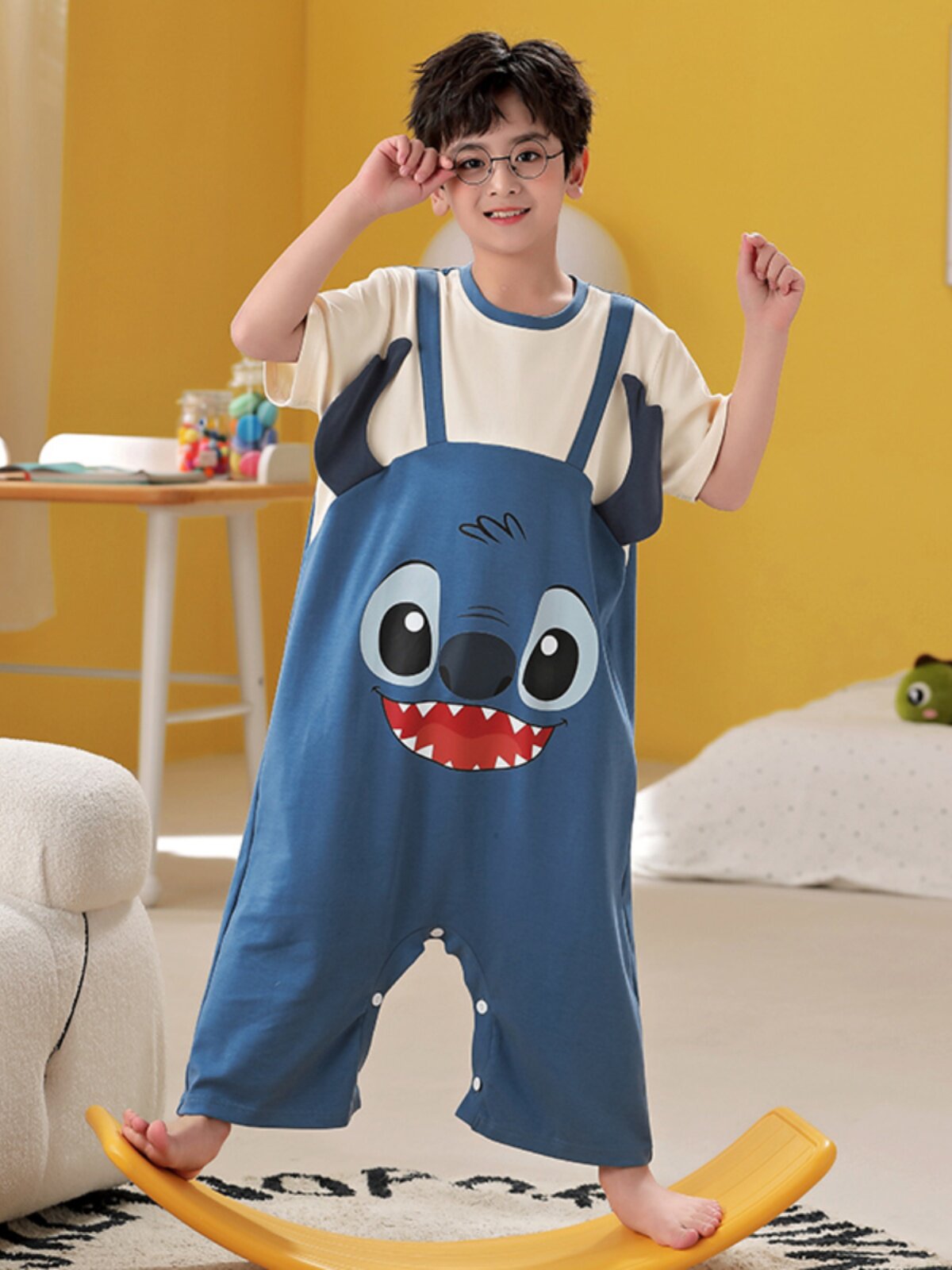 2024 NEW BOYS PAJAMAS ONE-PIECE COTTON SHORT SLEEVES SPRING AND SUMMER THIN CHILDRENS ANTI-COLD LOUNGEWEAR BABY BOY