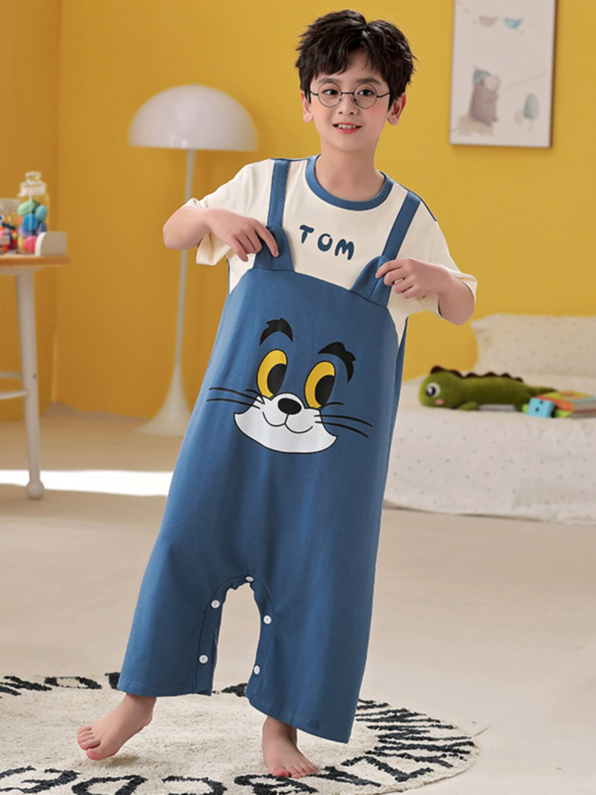 2024 NEW BOYS PAJAMAS ONE-PIECE COTTON SHORT SLEEVES SPRING AND SUMMER THIN CHILDRENS ANTI-COLD LOUNGEWEAR BABY BOY