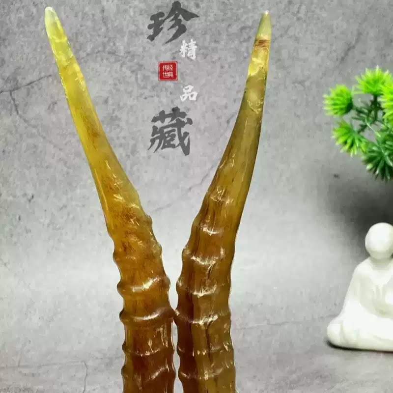 外蒙天然羚羊血丝整根羊角手把件