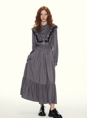 SURE ENOUGH 原创设计春季新款新中式长袖娃娃领收腰长袖连衣裙女