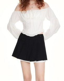 【张淼怡同款】SURE ENOUGH 原创法式高腰显瘦拼接百褶半裙裤女