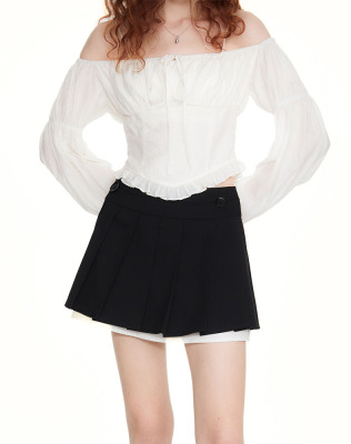 【张淼怡同款】SURE ENOUGH 原创法式高腰显瘦拼接百褶半裙裤女