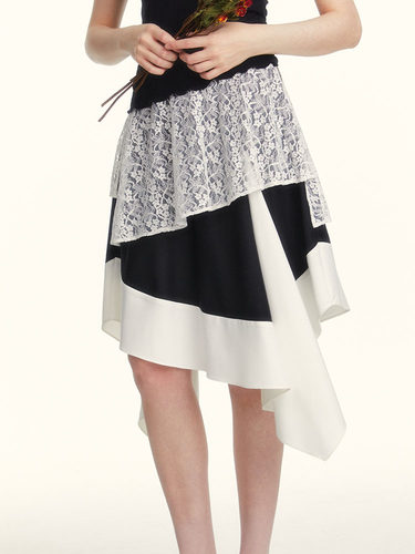 SURE ENOUGH原创设计春夏季法式复古蕾丝拼接不规则半身裙女